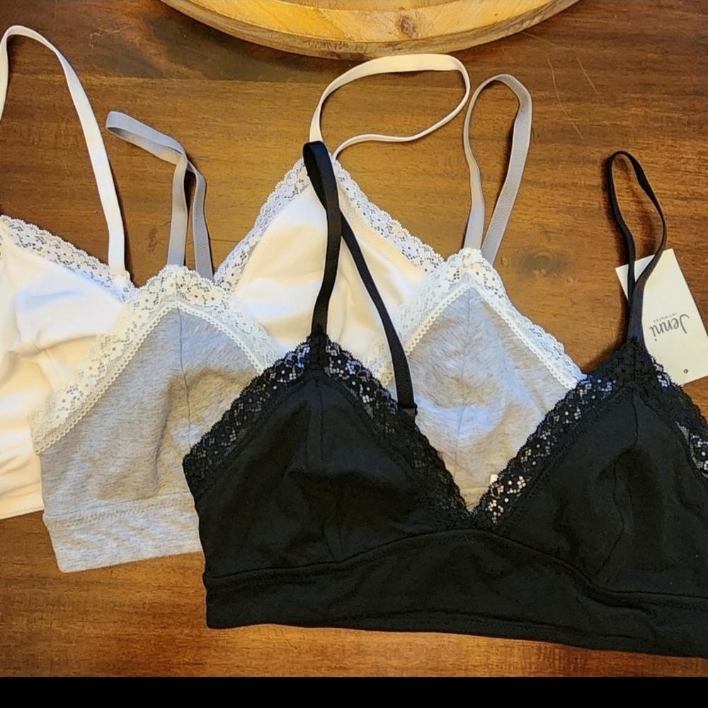 Jenni Women's Lace Trim Bralette Trio - Black, Gray, White